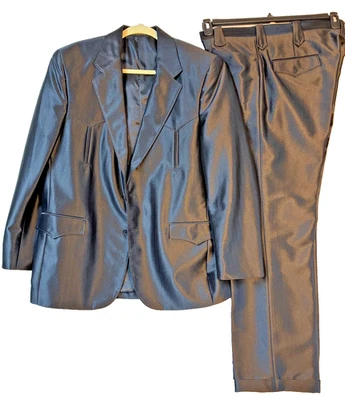 Traje Circle S Dallas Western negro para hombre piel de tiburón 2 piezas 44R 38x32 Foto 1 de 4