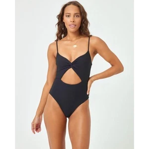 L*SPACE Women's Repreve Kyslee One Piece Swimsuit Large Black Eco Chic NWT - Picture 1 of 14