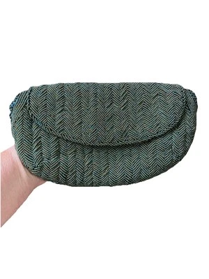 Bolso sin asas vintage de vidrio con cuentas de semillas verde azul solapa a presión Foto 1 de 4