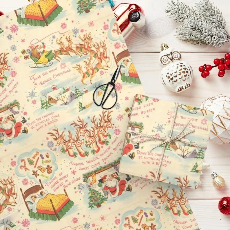 Vintage Santa Christmas Wrapping Paper, Classic Holiday Gift Wrap Roll - Image 1 of 3