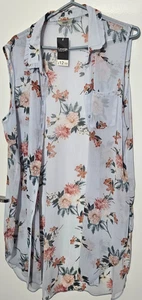 George Damenbluse hellblau Blumendruck ärmellos lang transparent Größe 18 neu mit Etikett - Bild 1 von 7
