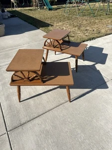 Wagon Wheel End Tables - Wood/formica Top - Vintage MCM - Picture 1 of 7