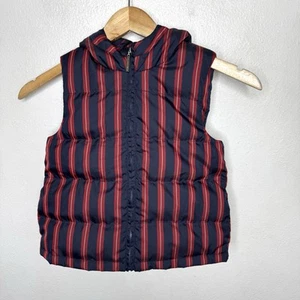 Nicholas & Bears Vest Kids 4T Blue Red Striped Duck Down Puffer Hooded Toddler - Picture 1 of 11