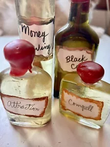 4 Oil Potions Attraction Money Compel Black Cat Huge Antique Bottles Super Power - Picture 1 of 3