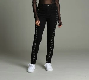 Glamorous Womens Tie Leg Denim Jeans Black Size UK10 - Picture 1 of 4