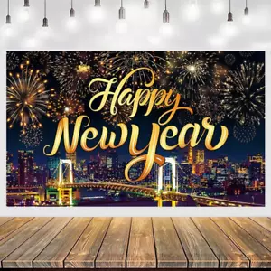 Happy New Year Backdrop, Happy New Year Decorations 2025 New Year Banner with Fi - Picture 1 of 12