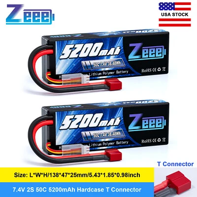 2x Batería Zeee 2S Lipo 7.4V 50C 5200mAh Estuche Rígido Enchufe en T para RC Coche Camión Buggy Foto 1 de 4