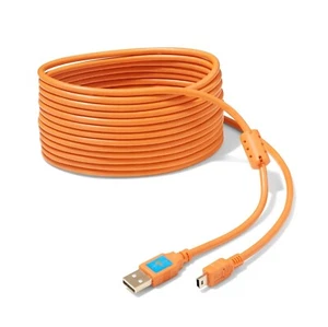 Latch and Lock 15 Foot (4.5M) USB 2.0 to Mini-B 5 Pin Gold Plated Orange Cable-A - Picture 1 of 9