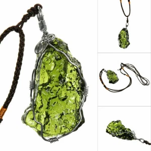 Natural Green Moldavite Aerolites Crystal Stone Pendant Energy Chakra Necklace - Picture 1 of 7