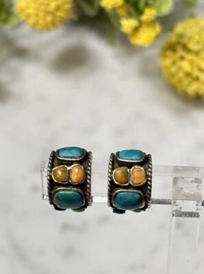 Pendientes de medio aro BARSA de plata de ley 925 con múltiples gemas de coral turquesa lapislázuli Foto 1 de 4