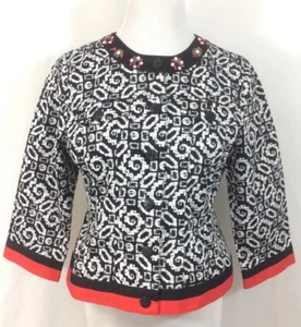Ruby Red Button Up Jacket 3/4 Sleeves Embellished Collar Size 10P - Picture 1 of 5