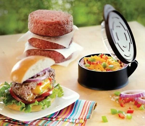 Outset Grillware Hamburger Cheese Burger Stuffer Press Black 4.5" x 2" PFOA Free - Picture 1 of 2