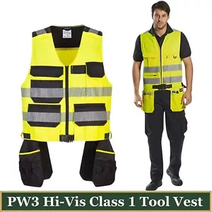 Portwest PW3 Hi-Vis Klasse 1 Werkzeug Weste Holster Taschen leichte Sicherheit PW308 - Bild 1 von 7