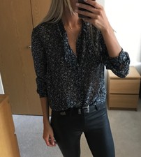 SAINT LAURENT Semi Sheer Wool & Silk Blend Shirt Blouse w Neck Tie FR42