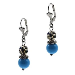 Fashion Dangle Drop Leverback Blue Turquoise Crystal Cluster Silver Earrings - Picture 1 of 3
