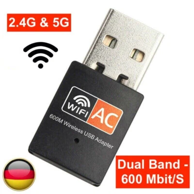 600Mbps WLAN Stick Dual Band 2.4GHz / 5GHz WIFI Dongle USB Wireless Adapter AC - Image 1 of 4