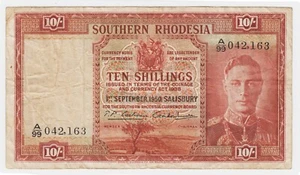 Rhodesia meridionale 10 scellini 1950 P9f Re Giorgio Cochran & Munro Victoria Fal - Foto 1 di 6