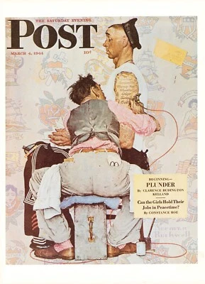 1944 MAR 4 Tattoo Artist NORMAN ROCKWELL SATURDAY EVENING POST COVER ART PRINT - Image 1 of 3