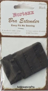 NORTEXX BRA EXTENDER No sew 38mm Black 2 row 2 hook Maternity Shrinkage Weight - Picture 1 of 2