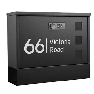 Personalised Black Large Letter Box Wall Mounted Post Box Combination Lock - Picture 1 of 10