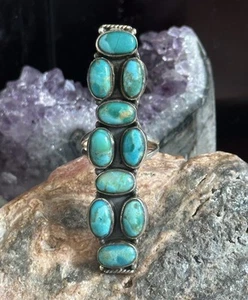 Türkis Statement langer Southwestern Sterling Silber Ring - Bild 1 von 6