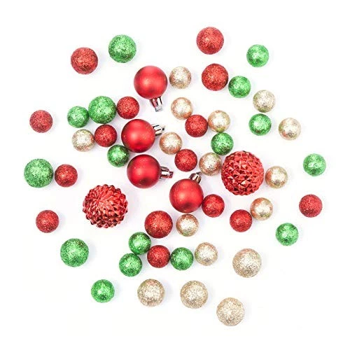 Paquete de 54 bolas de relleno florales de Navidad rojas verdes y champán Foto 1 de 2