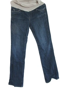 Pull on Distressed Maternity Jeans Womens Size M Blue Denim Straight Leg Elastic - Picture 1 of 5