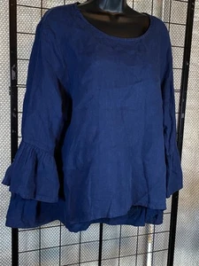 Bryn Walker Fran Bluse, 100% Leinen dunkelblau Oversized Fit, großer Lagenlook - Bild 1 von 5