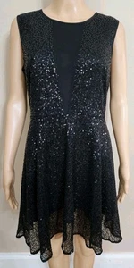 Cynthia Rowley Kleid Gr. 10 schwarz Pailletten Fit & Flare ärmellos Netzeinsatz - Bild 1 von 5