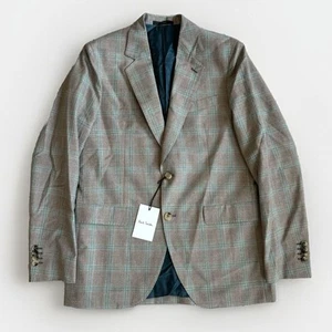 Paul Smith Wool 2 Button Blazer Tan Aqua Blue Check Sport Coat Jacket 38R NEW - Picture 1 of 6