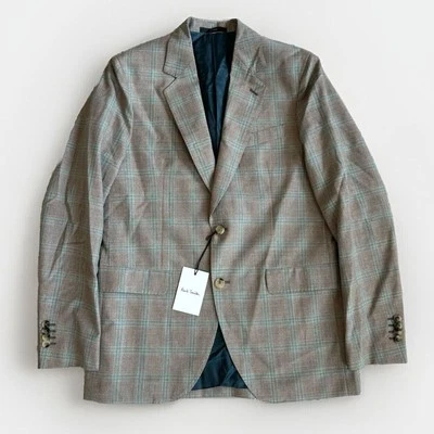 Paul Smith Wool 2 Button Blazer Tan Aqua Blue Check Sport Coat Jacket 38R NEW - Image 1 of 4