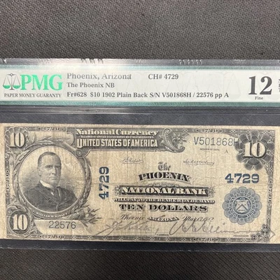1902 $10. Dollar National Currency Bank Note Phoenix Arizona PMG 12 Fine - Image 1 of 4