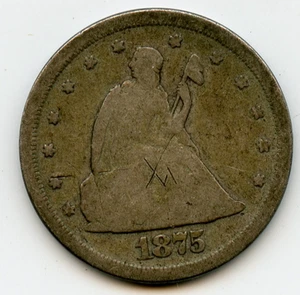 Genuine 1875-S Twenty Cent Silver 20c Good w/ Obverse Scratched - Picture 1 of 2