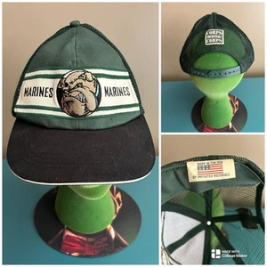 Vintage USMC Marines Corps Bulldog Lucky Stripe Snapback Trucker Hat Mesh USA - Picture 1 of 9