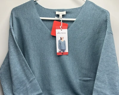 Women's Size Medium Ella Moss Sweater Ladies Pullover Ribbed V-Neck Blue Cozy - Image 1 of 4