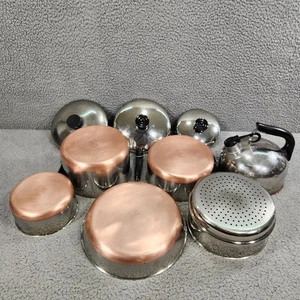 Revere Ware 1801 Kupferboden 9-teiliges Set Kannen Dampfgarer Deckel Pfanne & Teekessel - Bild 1 von 19
