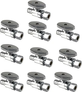 10Pcs Heavy Duty 1/2"PEX x 3/8"Comp LF1/4Turn Brass Straight Water ShutOff Valve - Picture 1 of 3