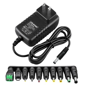 12V 1A Power Supply AC Adapter Charger w/10 In DC Plug Tips For 12V 1A Devices - Picture 1 of 5