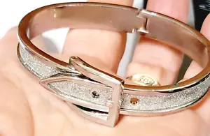 Vintage Sparkly Belt Buckle Bracelet Bangle, Adjustable Enameled Silver Bracelet - Picture 1 of 6