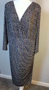Abito Lauren Ralph Lauren 22W nero/bianco stampa pelle di serpente finto scollo a V profondo - Foto 1 di 8