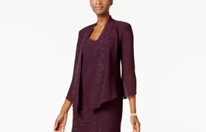 $250 R&M Richards Women'S Purple Beaded Sheer Open-Front Formal Jacket Size 10 - Picture 1 of 2
