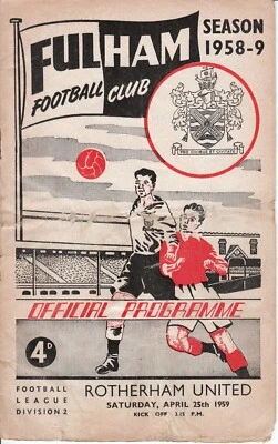 Fulham v Rotherham United 25 April 1959 Division 2 Football Programme - Image 1 of 2