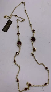 $110 Carolee Burgundy Stone & Pave Long 34” Station  Necklace X463 - Picture 1 of 11