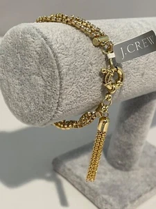 Gold Tassel Bracelet by J Crew Braided Strand Rhinestone Polished New With Tags - Picture 1 of 5