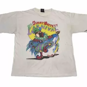 Camicia Jimmy Buffet Adulto 2XL Tour Carnevale Etichetta Gigante Traforata Punto Singolo UOMO - Foto 1 di 10