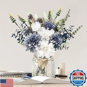 Der Rose Fake Flowers in Vase Silk Artificial Navy Blue Flowers Arrangements  - Picture 1 of 5