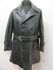 VINTAGE 60'S LEATHER POLICE DETECTIVES TRENCH COAT JACKET SIZE M, FRENCH - Picture 1 of 21