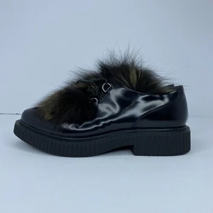 Barneys New York Platform Oxfords Loafers Shoes Women 9 Black Fur Round Toe 39.5 - Picture 1 of 15