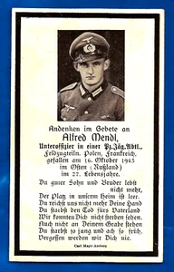 Germany WW2 German soldier soldat DEATH PHOTO card ALFRED MENDL Oct 1943 Russia - Picture 1 of 2