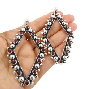 925 Sterling Silver Dangle Earrings Statement Heavy Hallmarked Drop Earrings - Picture 1 of 5
